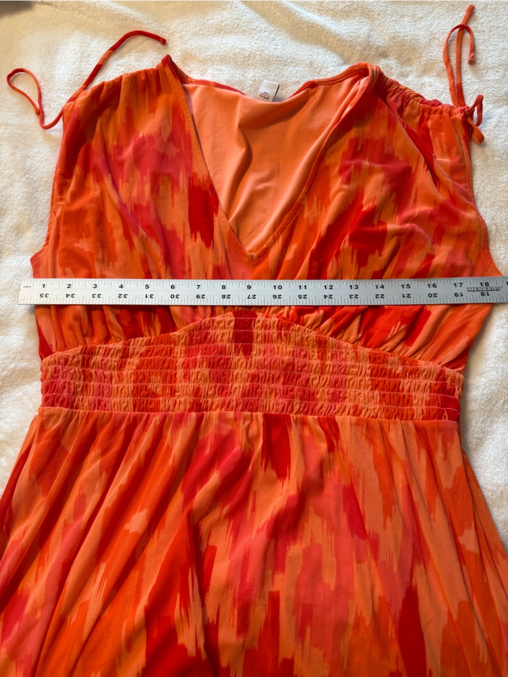 Old Navy Vivid Orange Red Patterned V-Neck Dress Size L Stretchy Mesh Fabric - Picture 4 of 5